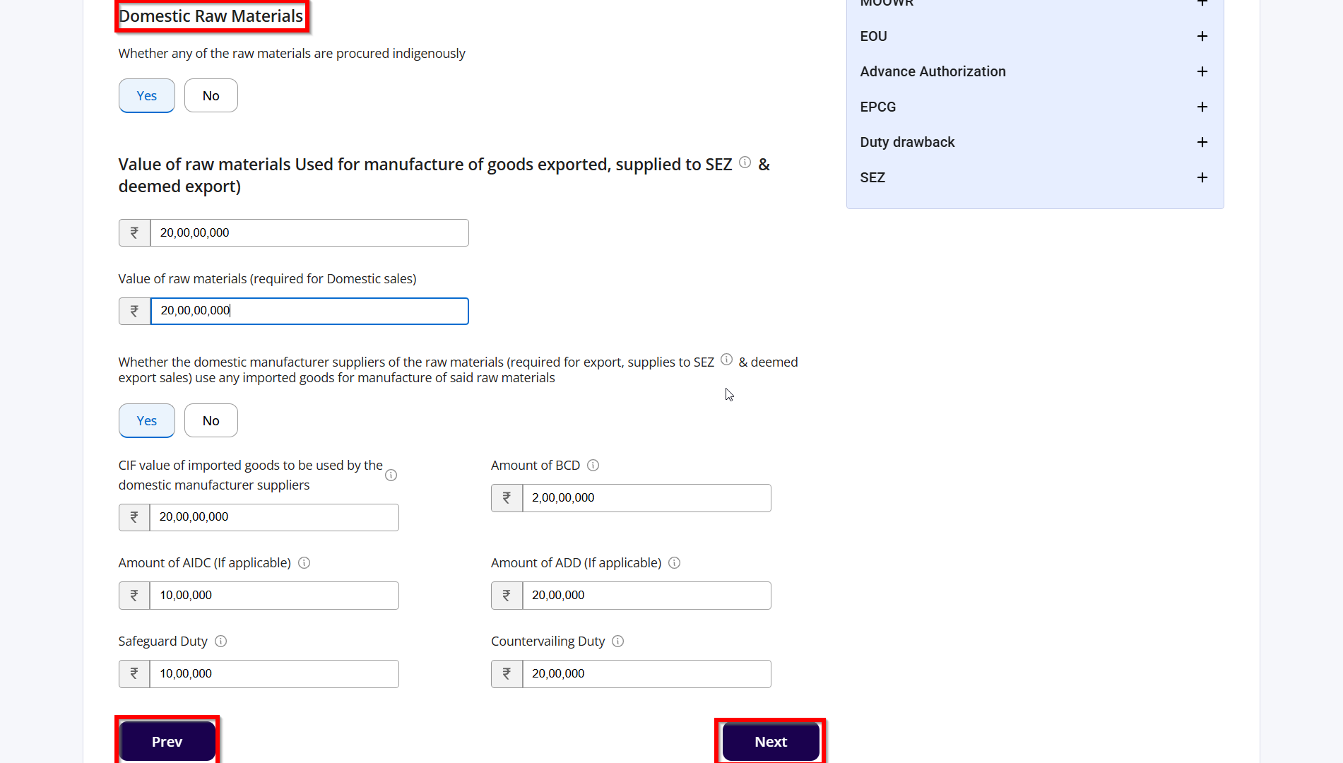 Domestic Raw Materials Section